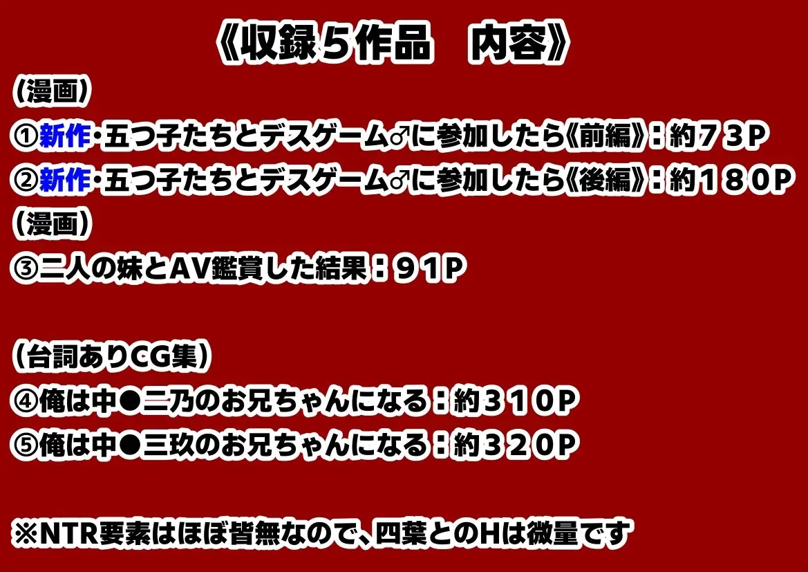 中野家  総集編＆新作:五つ子たちとデスゲーム♂に参加したら《前編＆後編》 画像6
